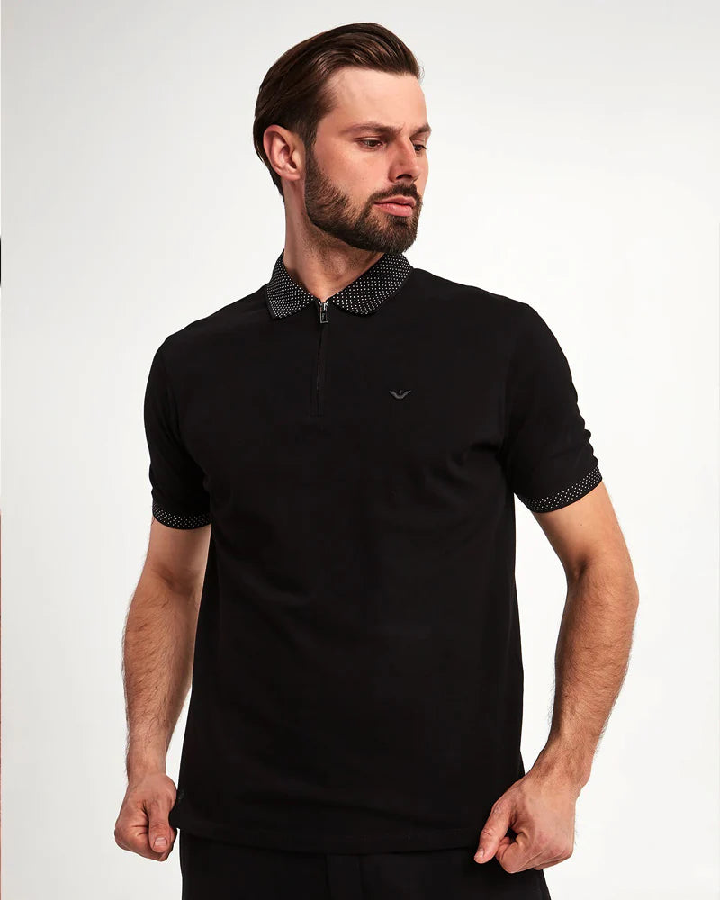 EA - Mercerised piqué polo shirt - Black