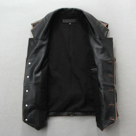 Motorcycle Distress Leather Vest
