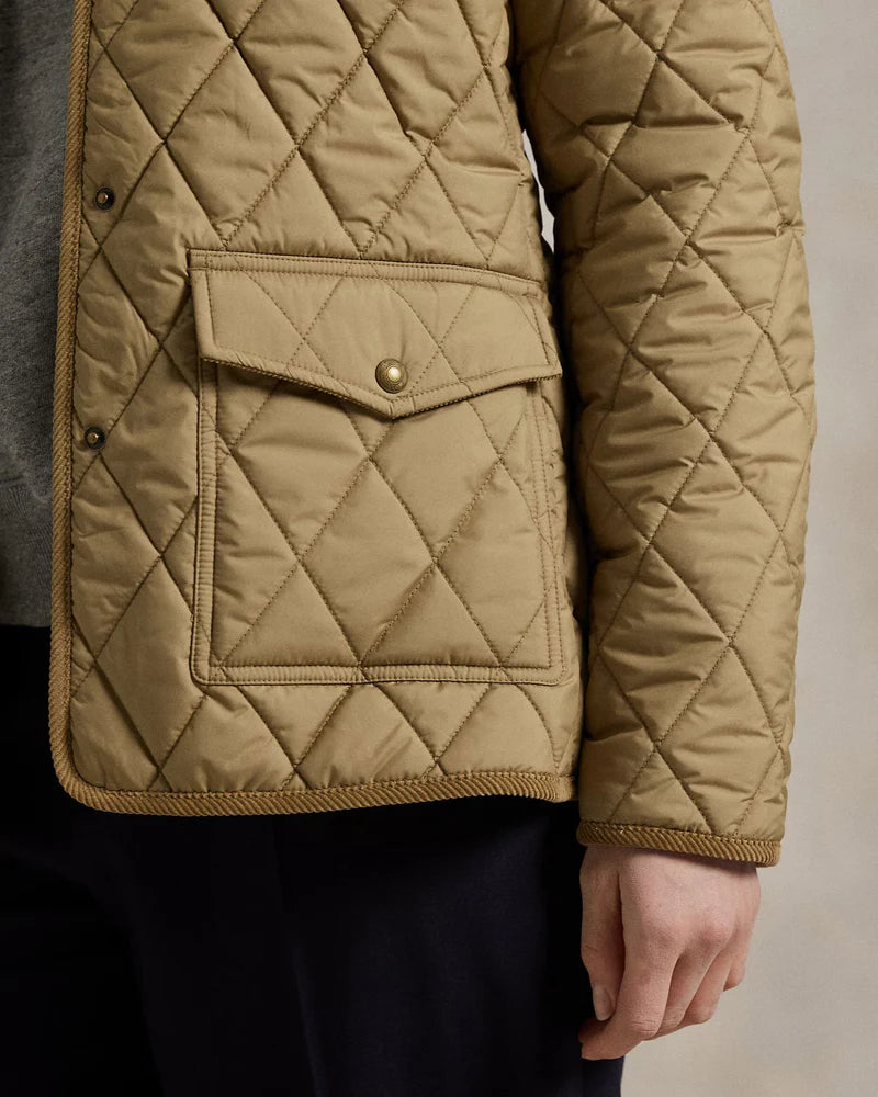 RL desert khaki corduroy trim quilted barn jacket