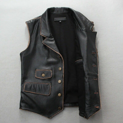 Motorcycle Distress Leather Vest